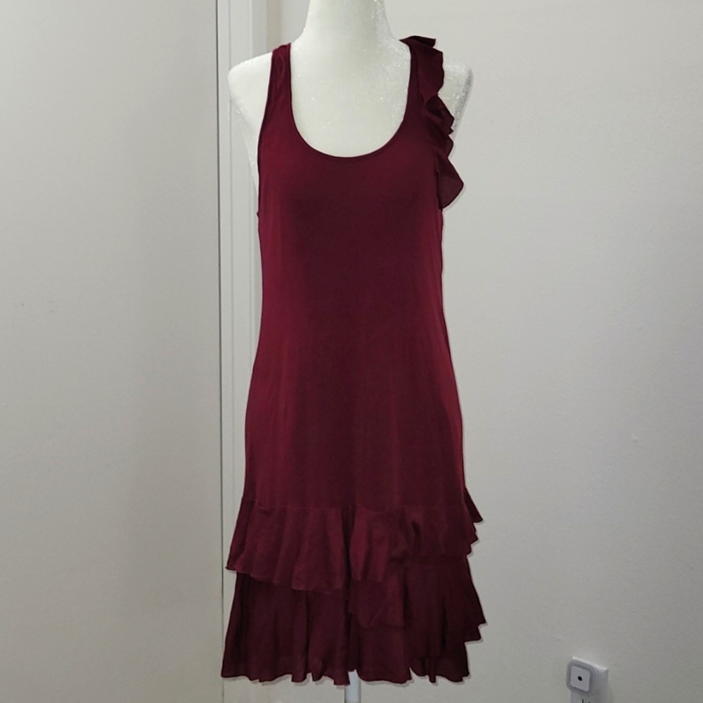 Juicy Couture Burgundy Ruffle Tiered Bottom Mini Summer Dress Size Small GUC